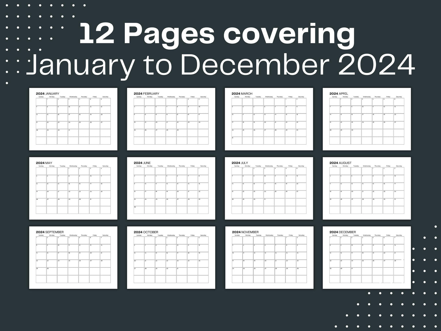 2024 Planner | 2024 Printable Calendar | Minimalist Calendar