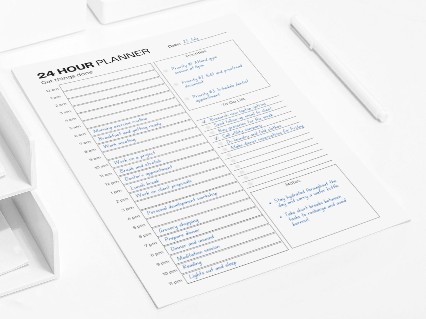 24 Hour Planner | Daily Schedule | Productivity Planner