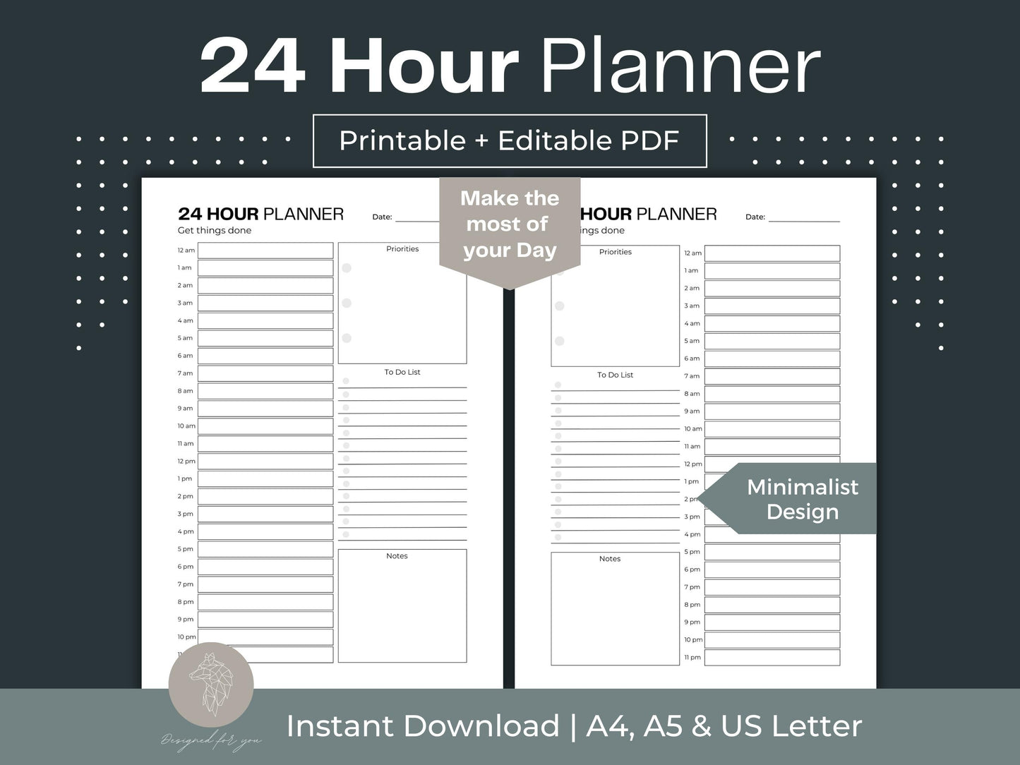 24 Hour Planner | Daily Schedule | Productivity Planner