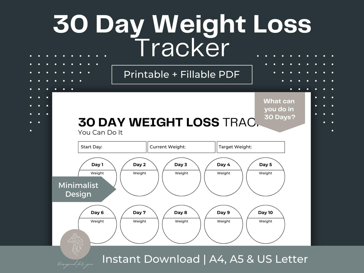 30 Day Weight Loss Tracker | Weight Loss Goal | Losing Weight