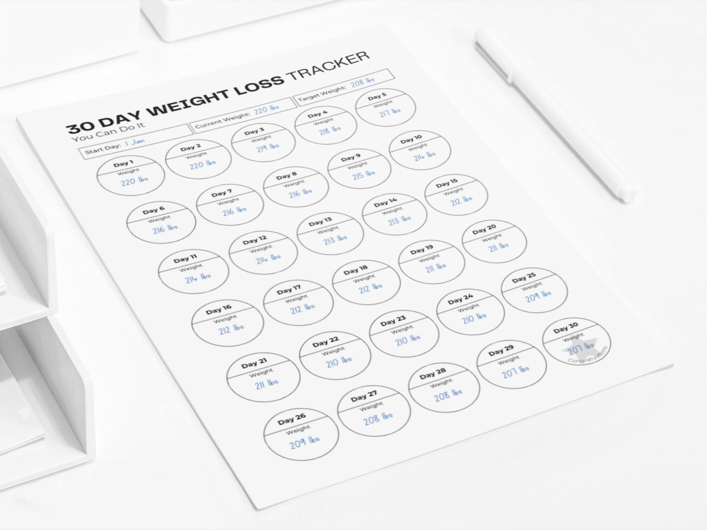 30 Day Weight Loss Tracker | Weight Loss Goal | Losing Weight