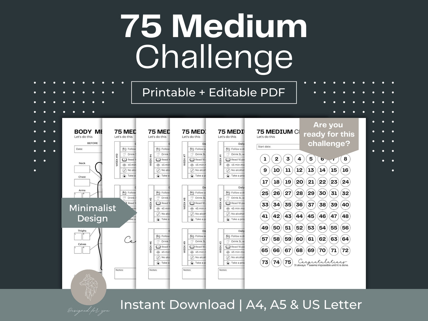 75 Medium Challenge Tracker | Weight Loss Challenge
