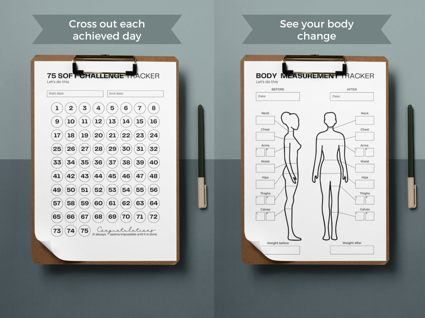 75 Soft Challenge Tracker | Fitness Habit Tracker | Weight Loss