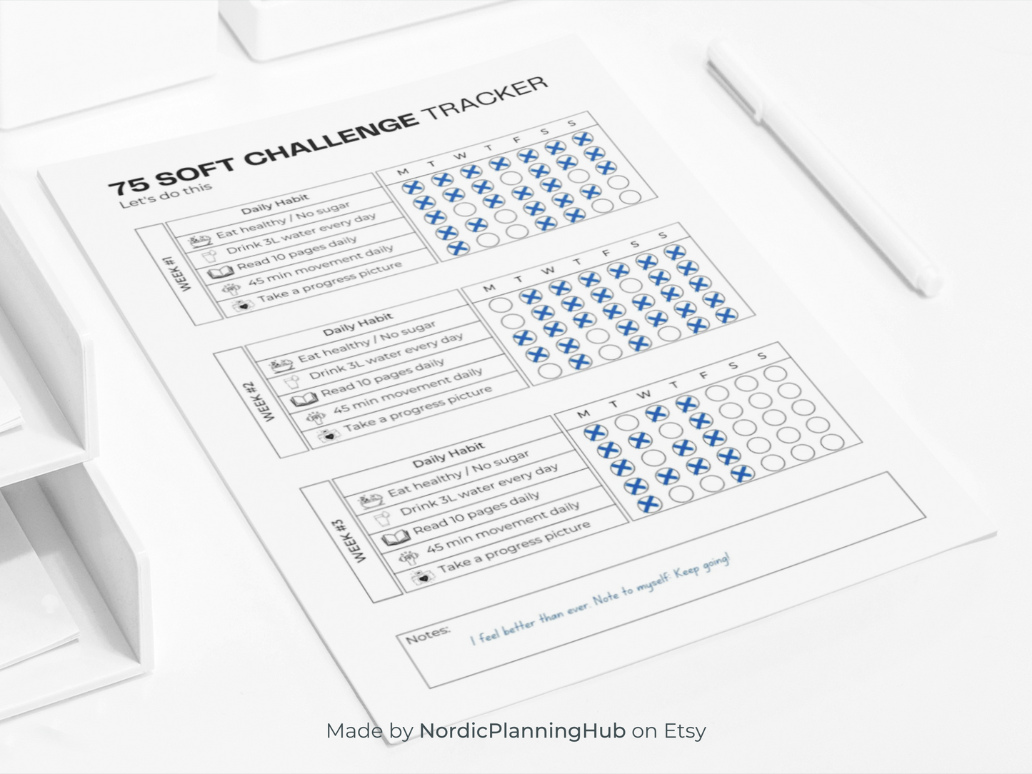 75 Soft Challenge Tracker | Fitness Habit Tracker | Weight Loss