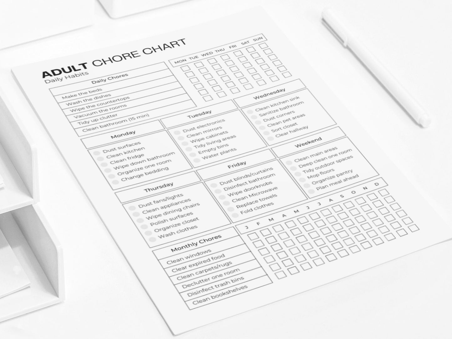 Adult Chore Chart | Cleaning Schedule | ADHD Cleaning Planner