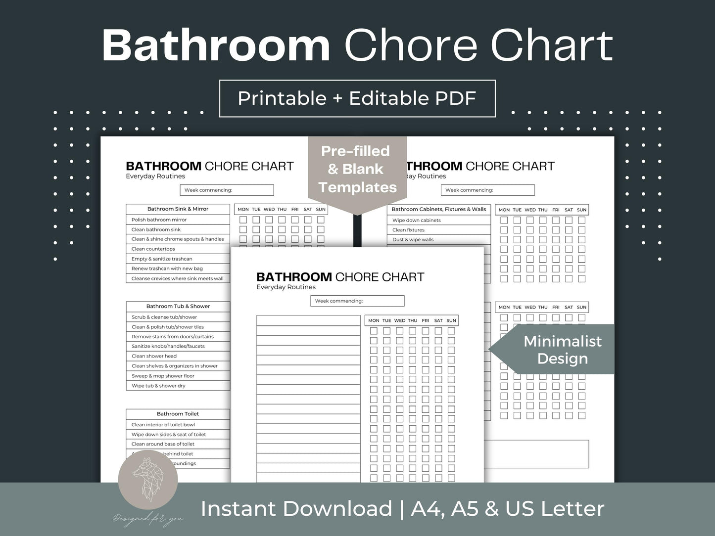 Bathroom Chore Chart | Printable Adult Chore Chart | ADHD Cleaning