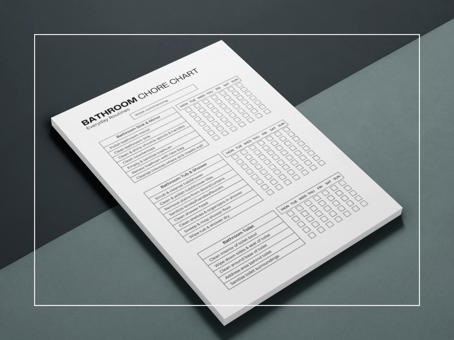 Bathroom Chore Chart | Printable Adult Chore Chart | ADHD Cleaning