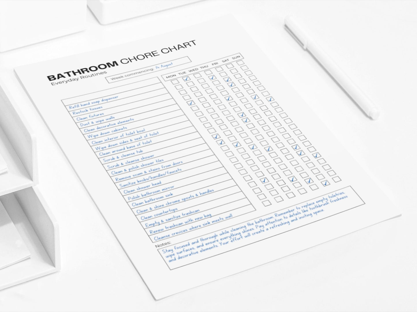 Bathroom Chore Chart | Printable Adult Chore Chart | ADHD Cleaning
