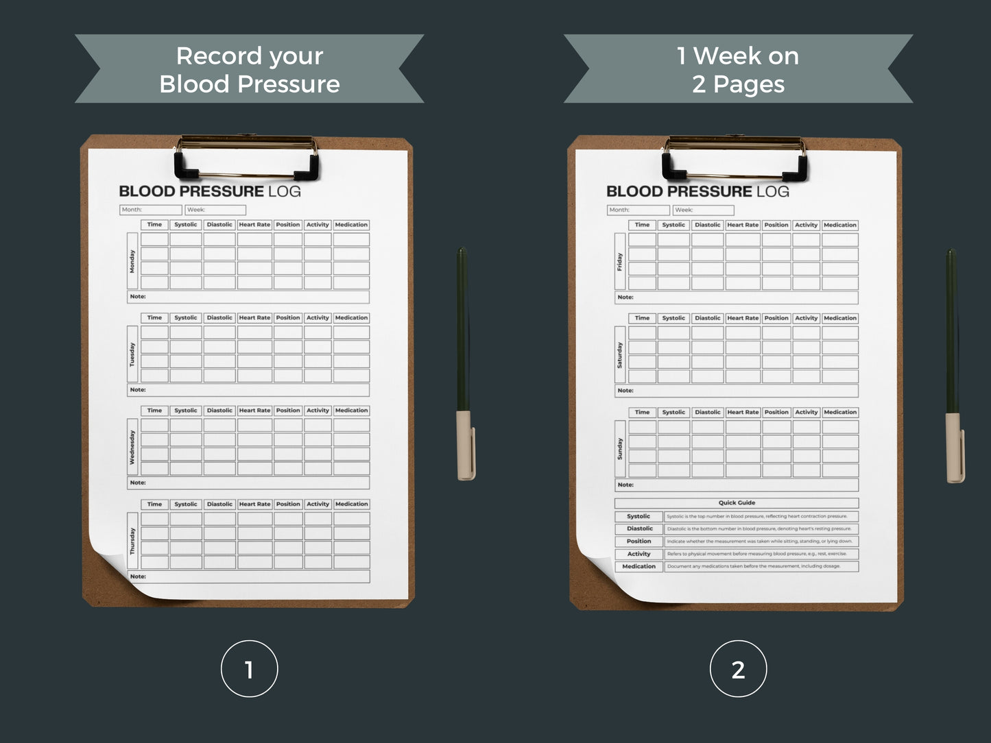 Blood Pressure Log | Blood Sugar Log | Health Tracker