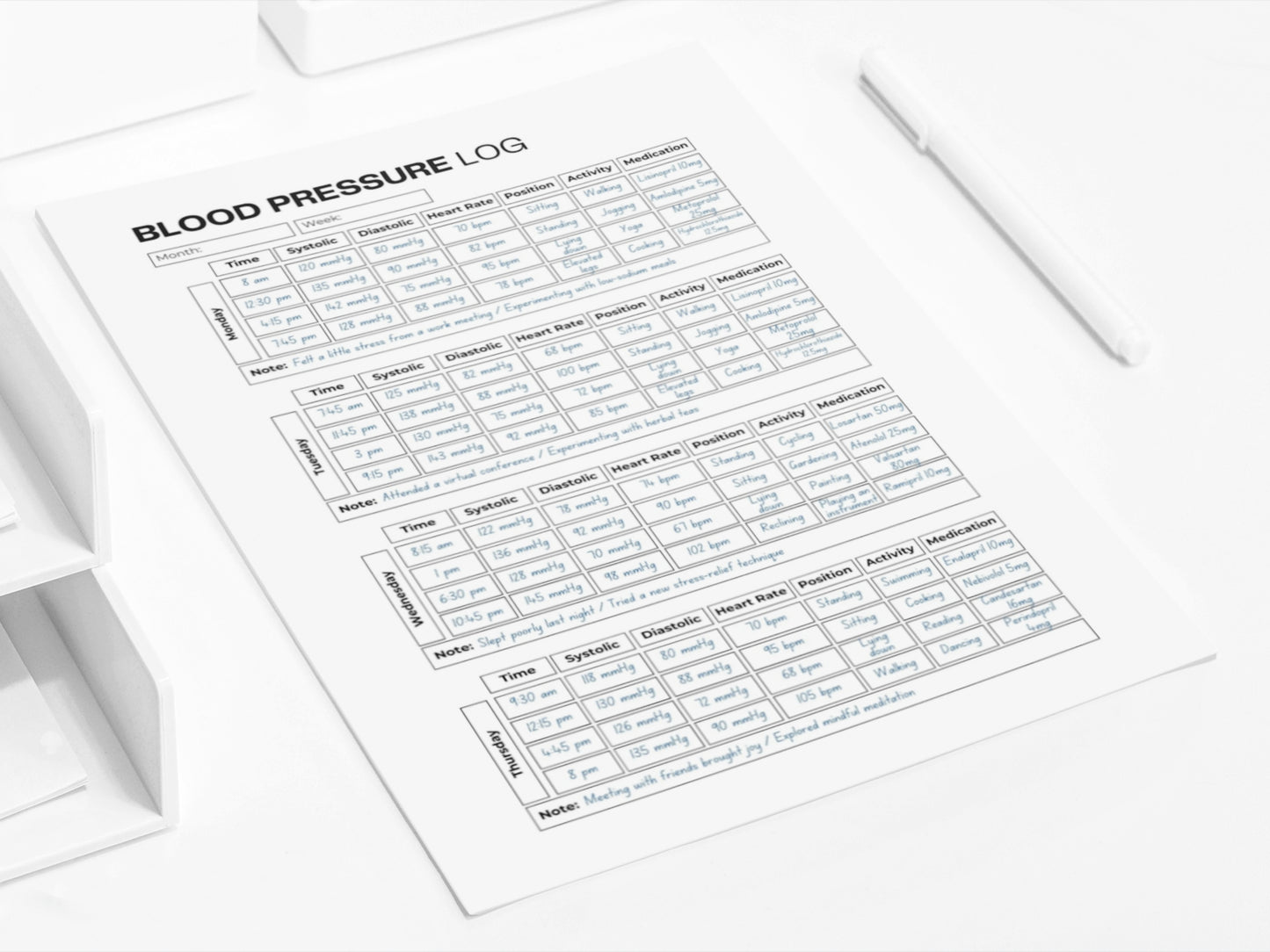 Blood Pressure Log | Blood Sugar Log | Health Tracker