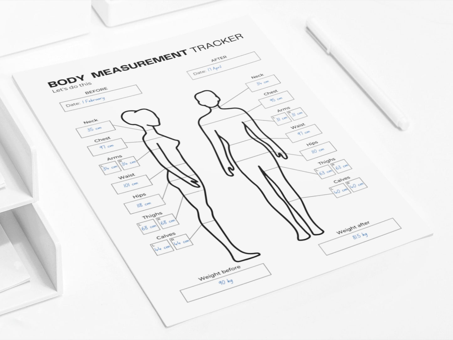 Body Measurement Tracker | Weight Loss Planner | Body Tracker