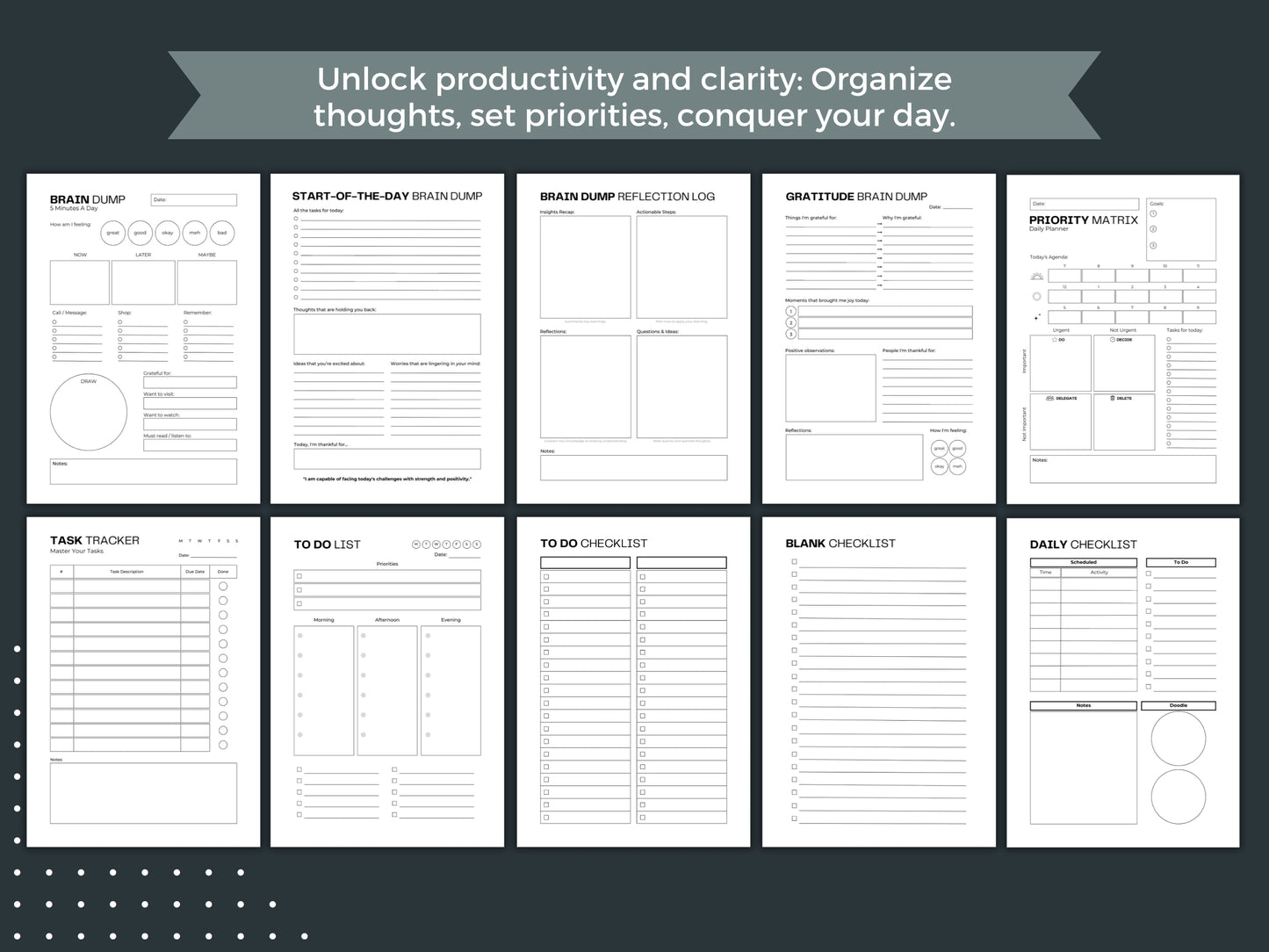 Brain Dump Planner | ADHD Brain Dump Pages | Second Brain Printable