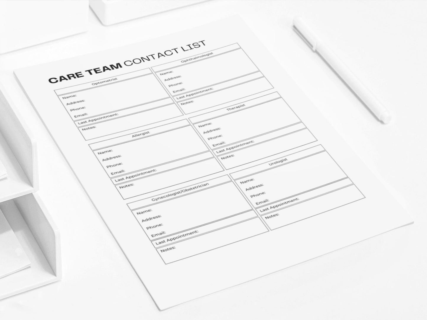 Care Team Contact List | Medical Information | Emergency Contact List