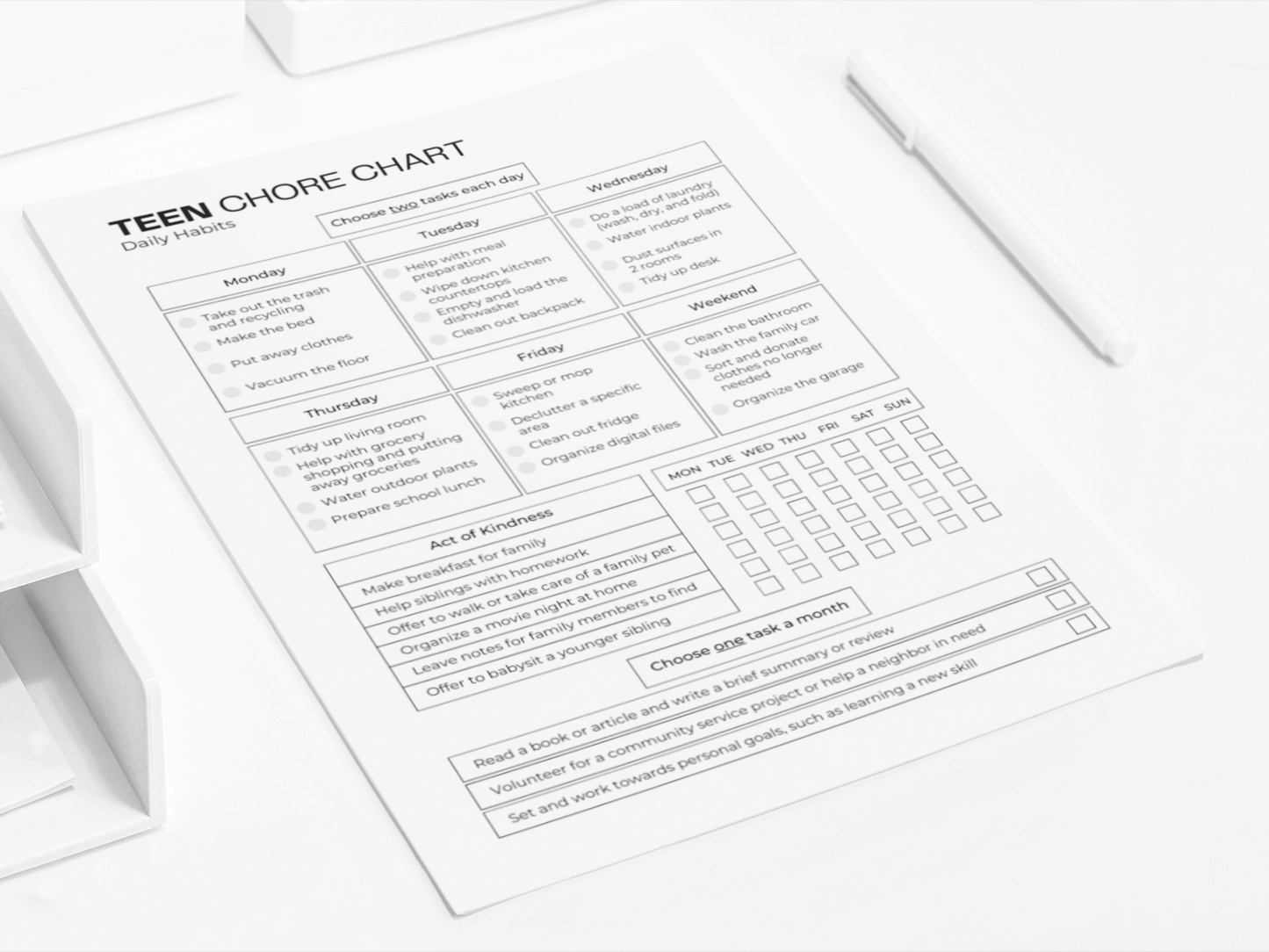 Chore Chart for Teens | Cleaning Planner | ADHD Cleaning Checklist