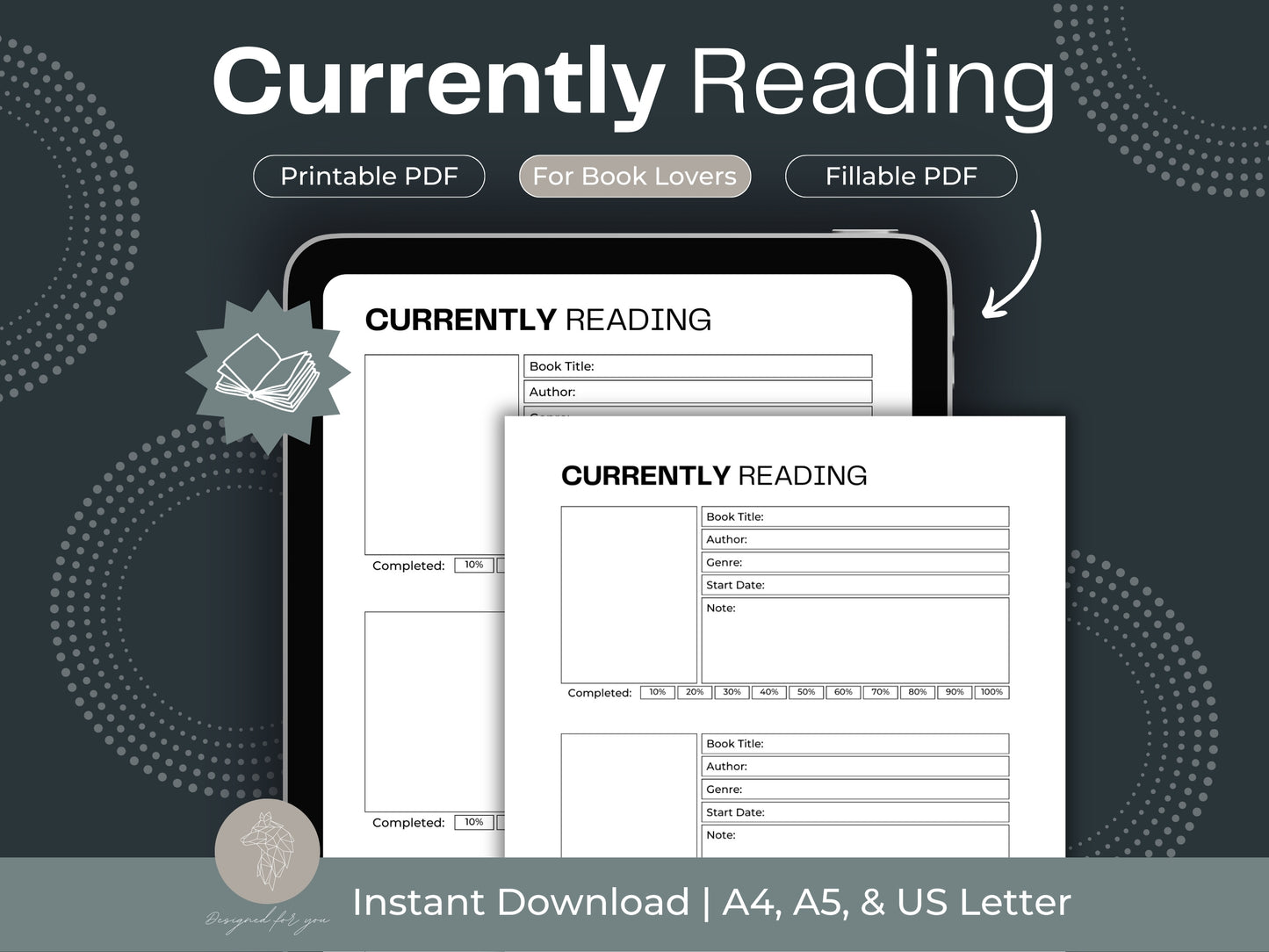 Currently Reading Template | Reading Planner Insert | Book Planner