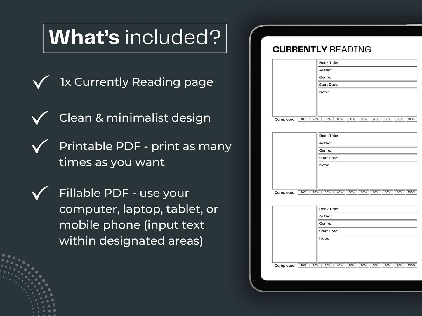 Currently Reading Template | Reading Planner Insert | Book Planner