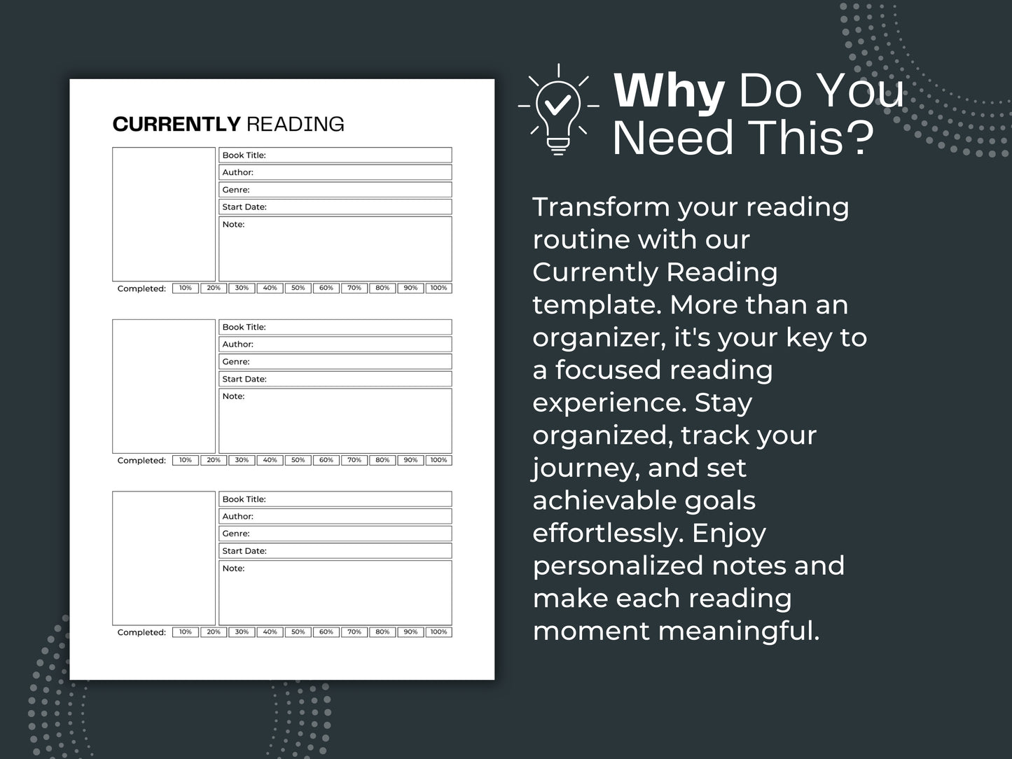 Currently Reading Template | Reading Planner Insert | Book Planner