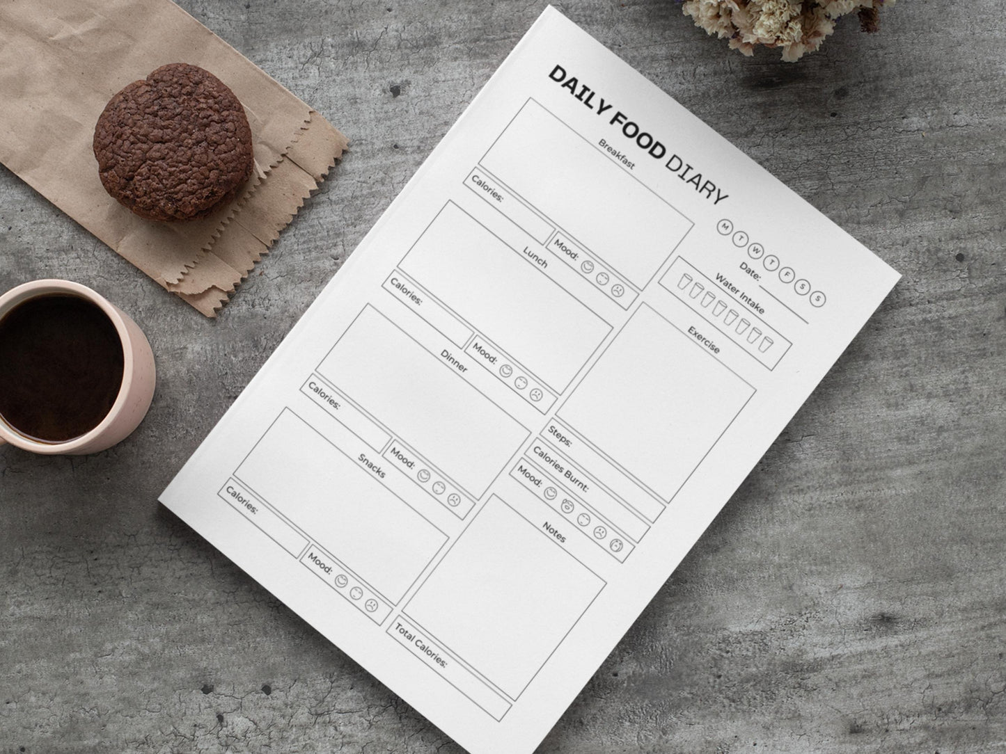 Daily Food Diary | Daily Food Journal | Calorie Intake Tracker
