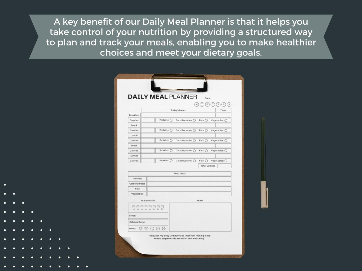 Daily Meal Planner | Weight Loss Printable | Daily Meal Plan Template