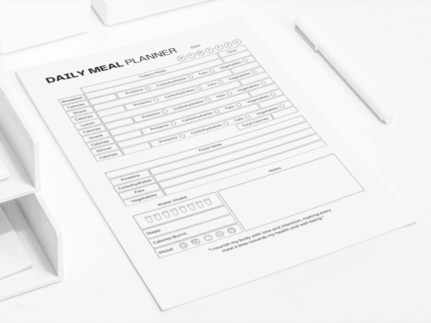 Daily Meal Planner | Weight Loss Printable | Daily Meal Plan Template