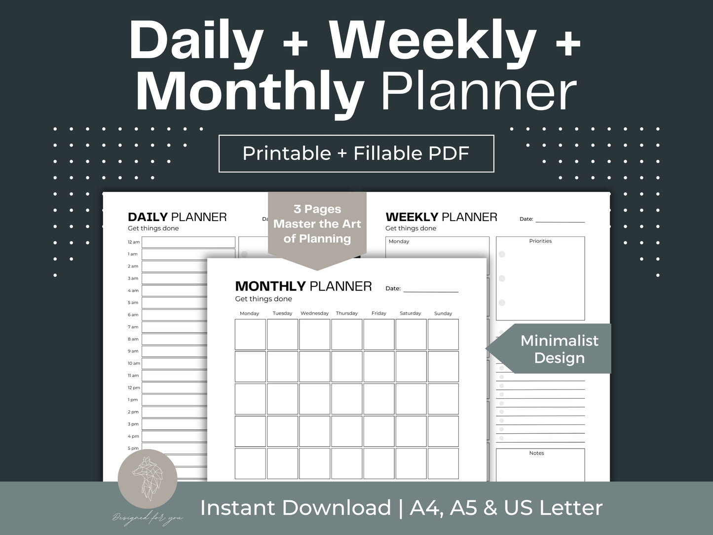 Printable Daily Planner, Weekly Planner, Monthly Planner