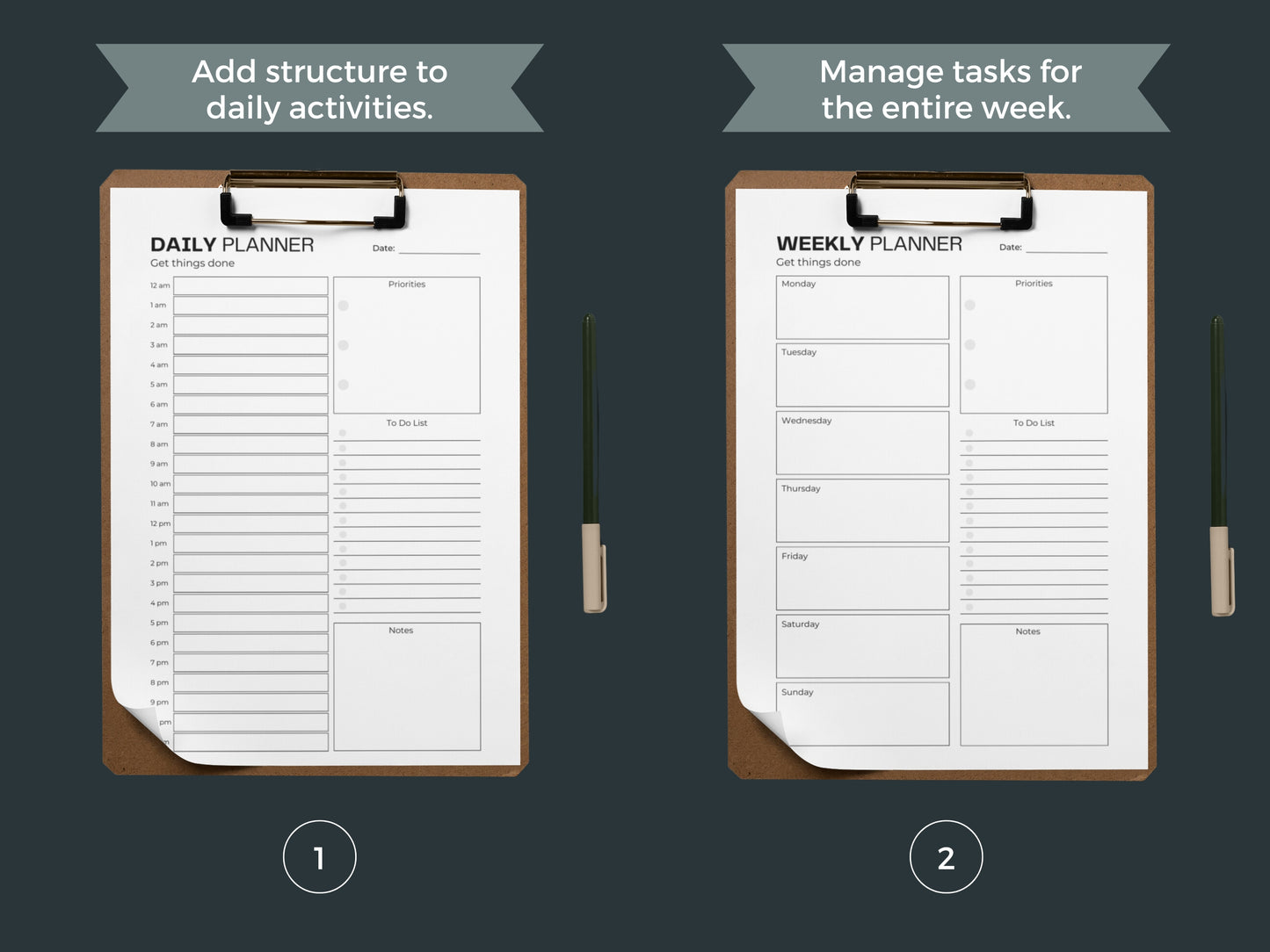 Printable Daily Planner, Weekly Planner, Monthly Planner