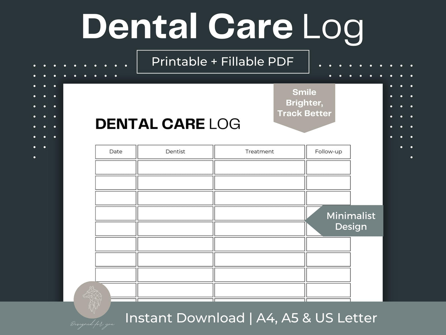 Dental Care Log | Dental Care Tracker Printable | Doctor Appointments