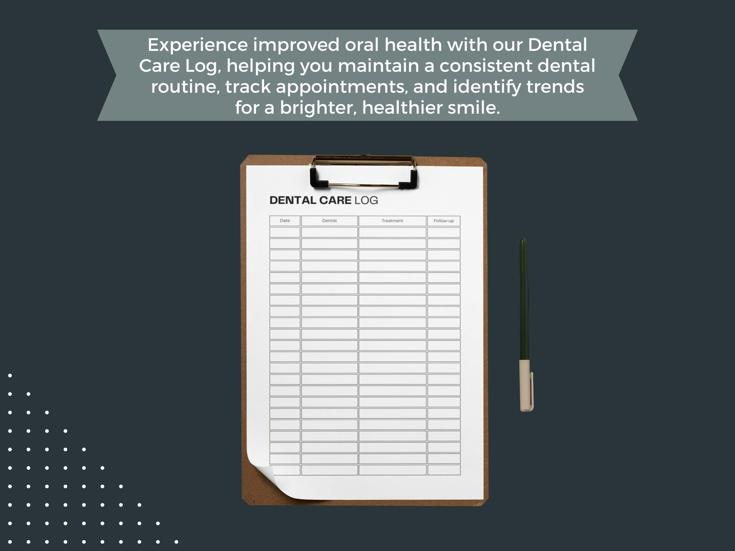 Dental Care Log | Dental Care Tracker Printable | Doctor Appointments