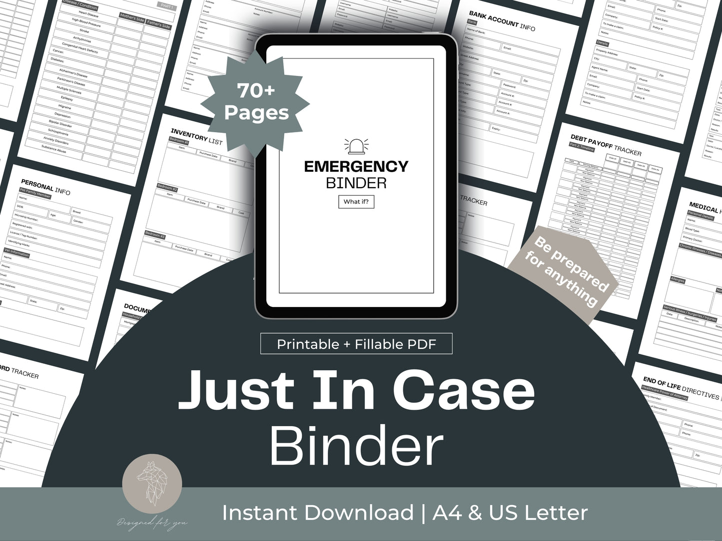 Just in Case Binder | Printable Emergency Binder | What if Planner