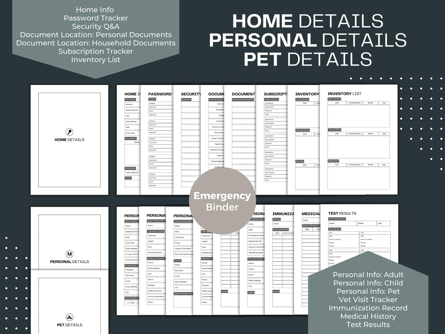 Life Binder Bundle | Emergency Binder | Printable Medical Binder