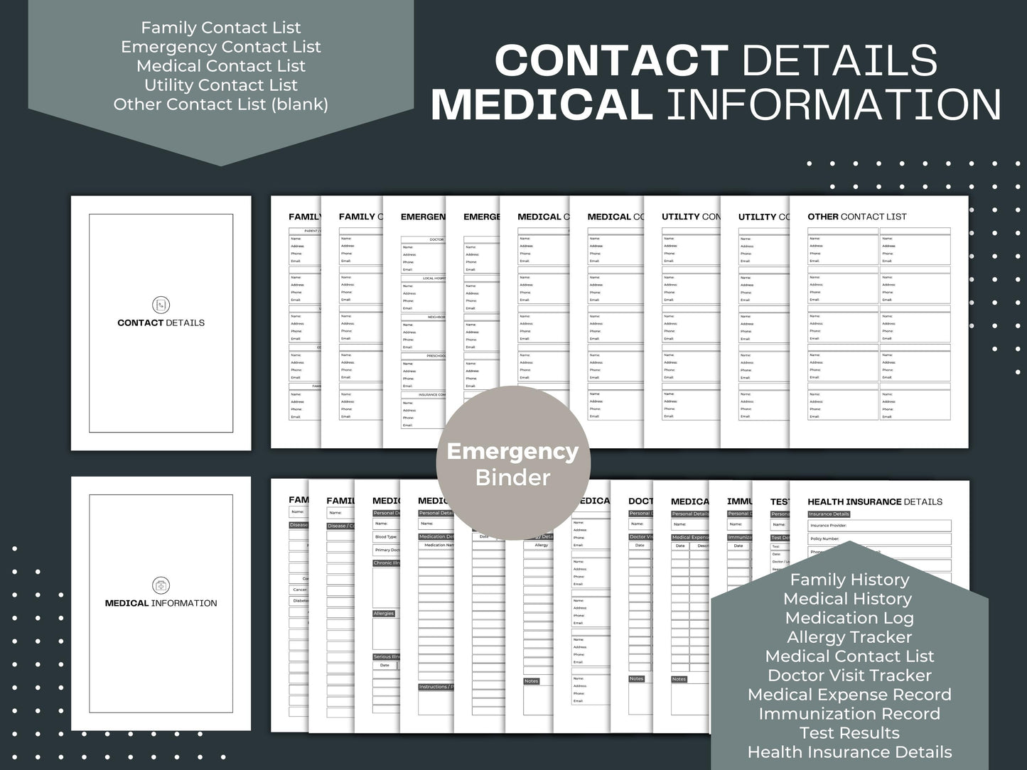 Life Binder Bundle | Emergency Binder | Printable Medical Binder