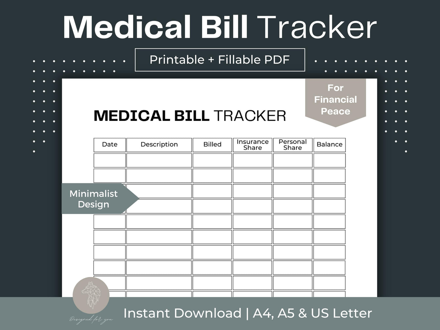 Medical Bill Tracker | Bill Payment Checklist | Expense Tracker