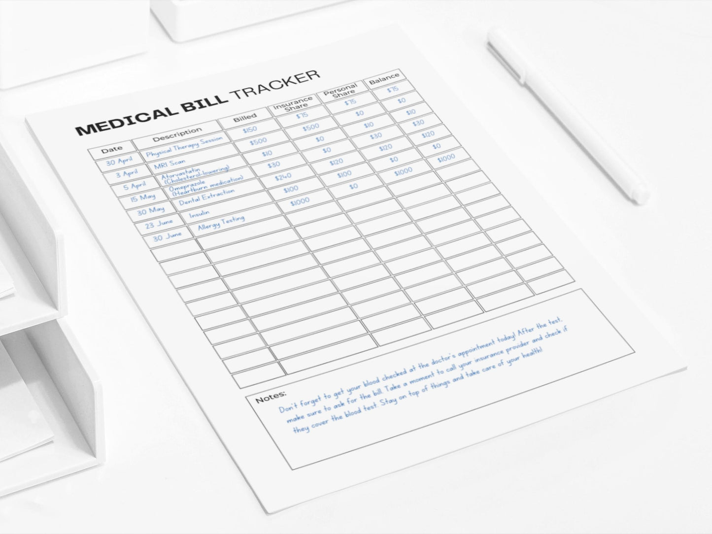 Medical Bill Tracker | Bill Payment Checklist | Expense Tracker