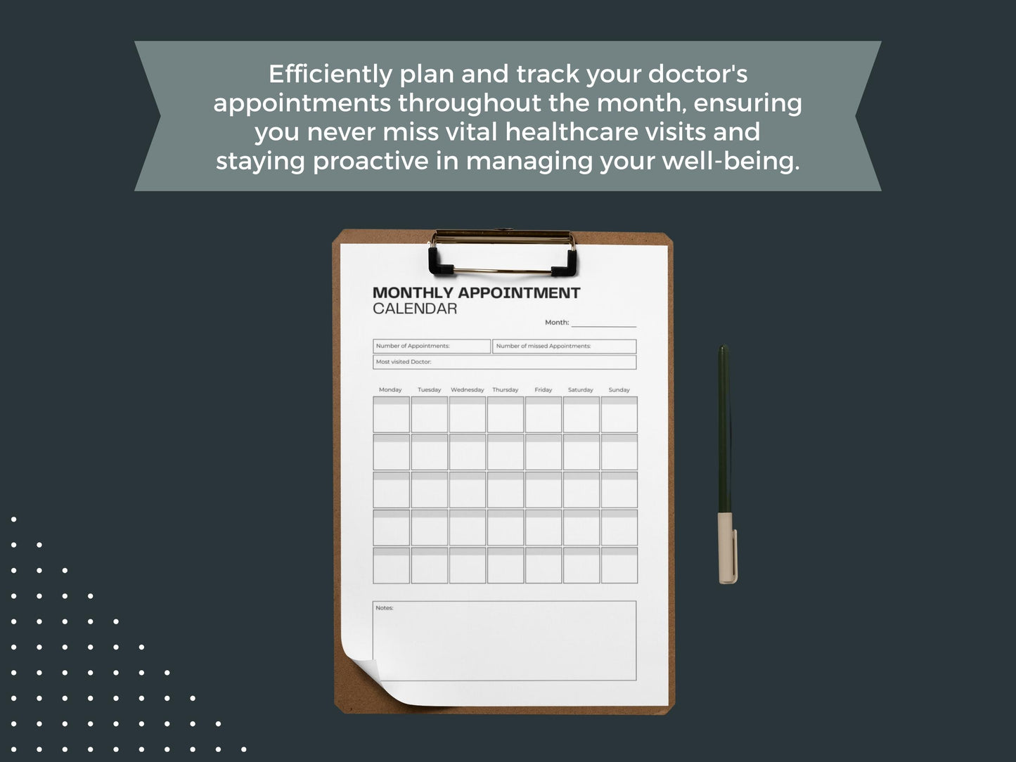 Monthly Appointment Calendar | Doctor Appointment Log