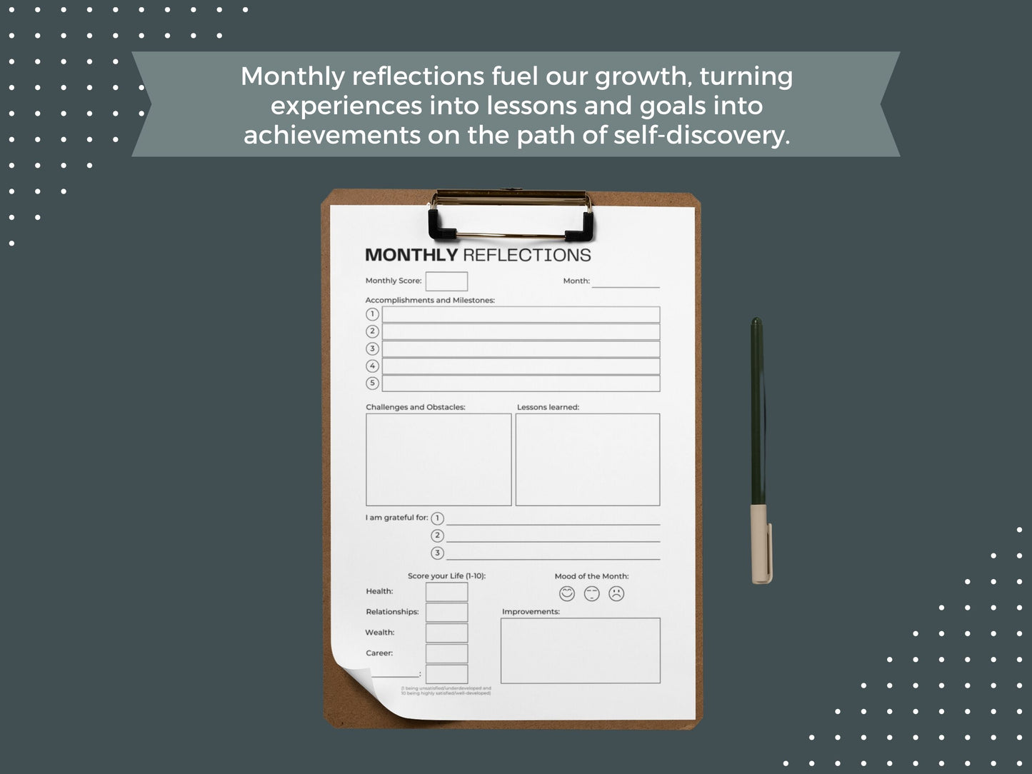 Monthly Reflections Planner | Reflection Journal | Goals Tracker