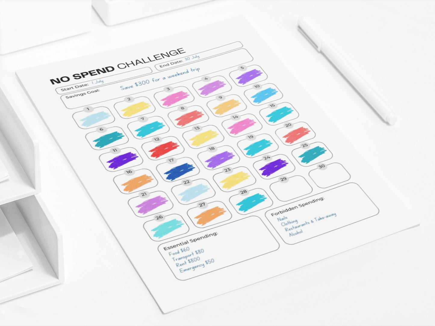 No Spend Challenge | No Spend Day Tracker | Save Money Challenge