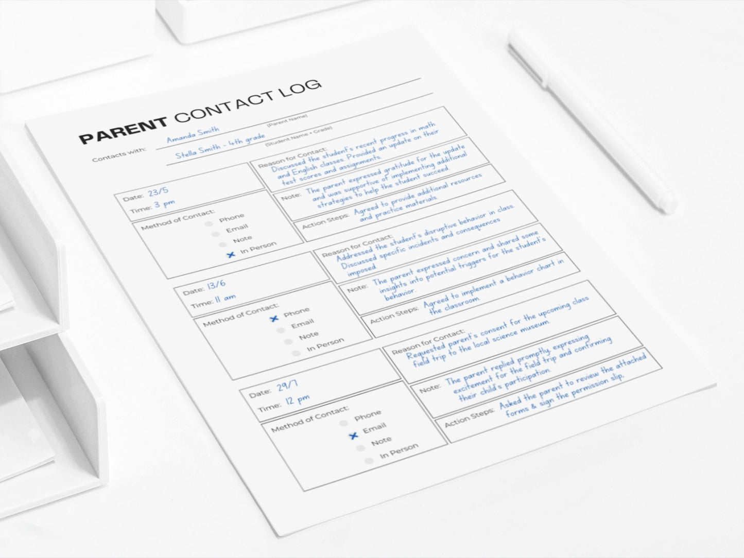 Parent Contact Log | Printable Communication Log | Contact Paper