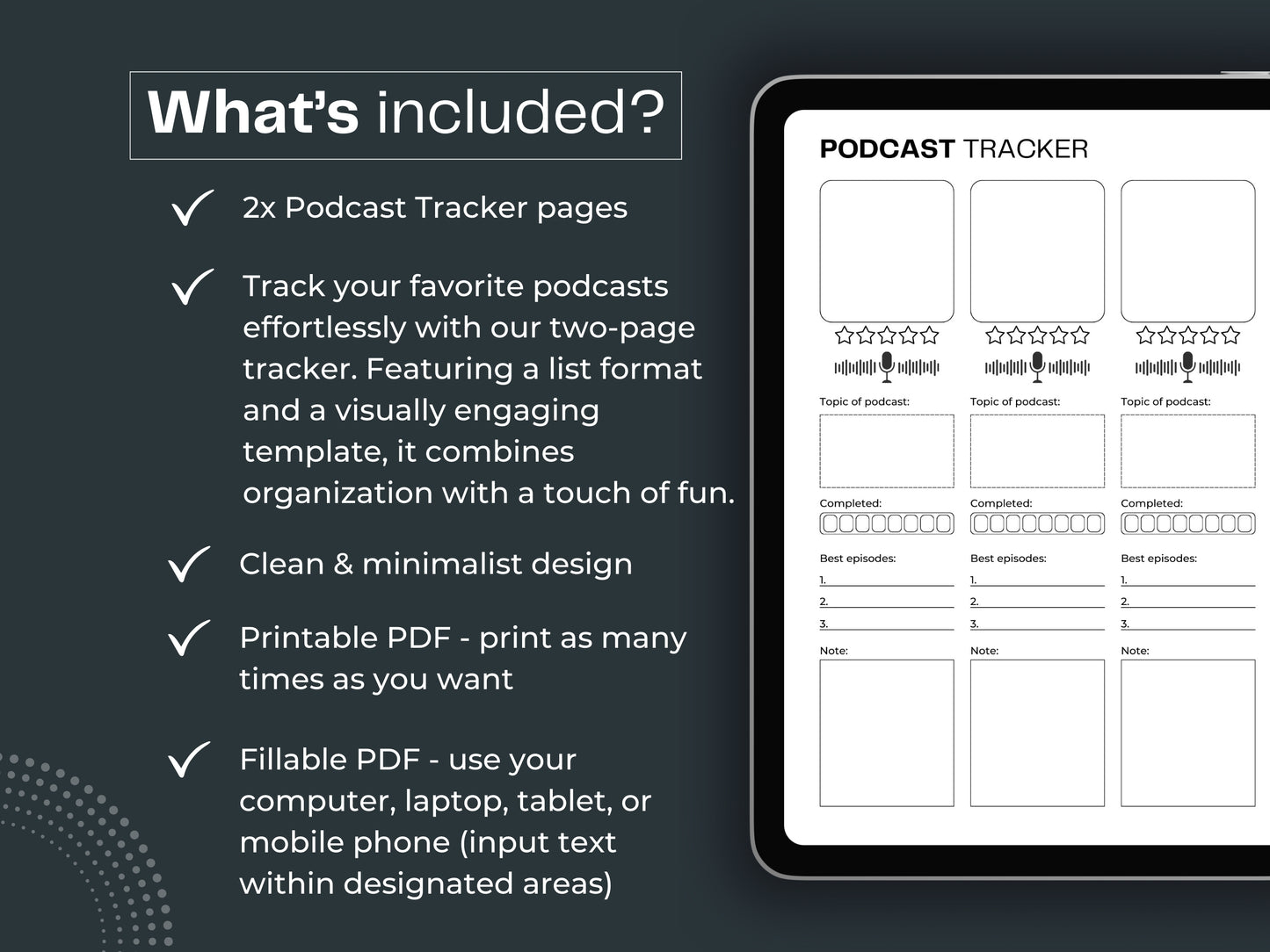 Podcast Tracker | Reading Planner | Podcast Log