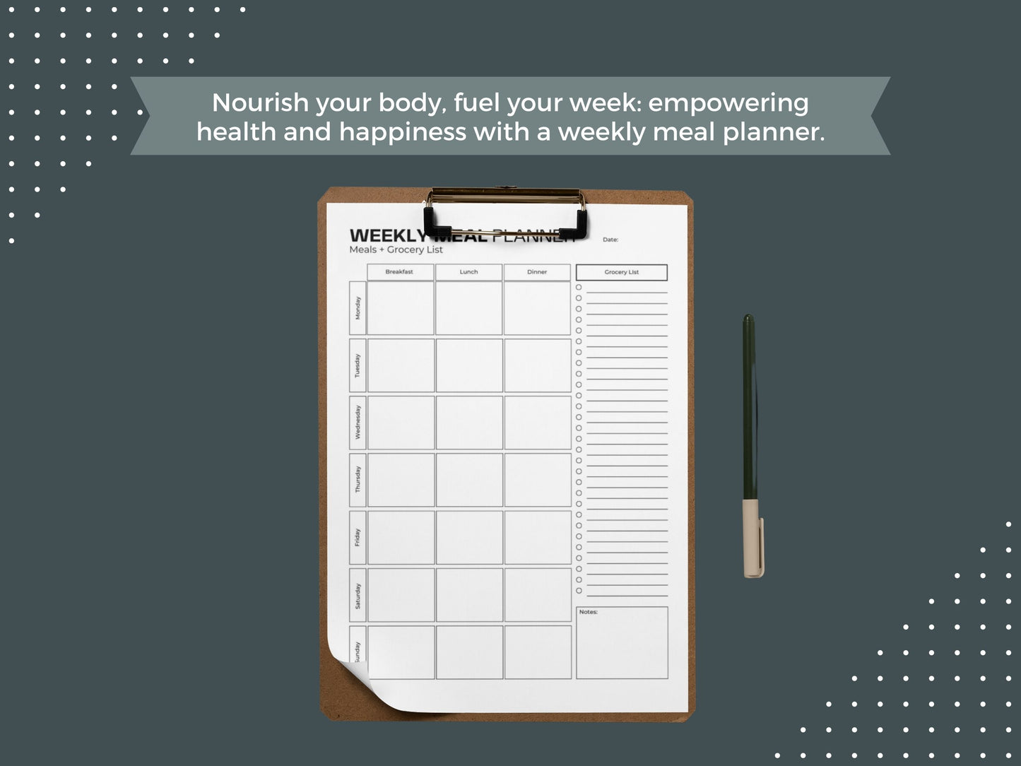 Weekly Meal Planner | Grocery List | Meal Plan Printable