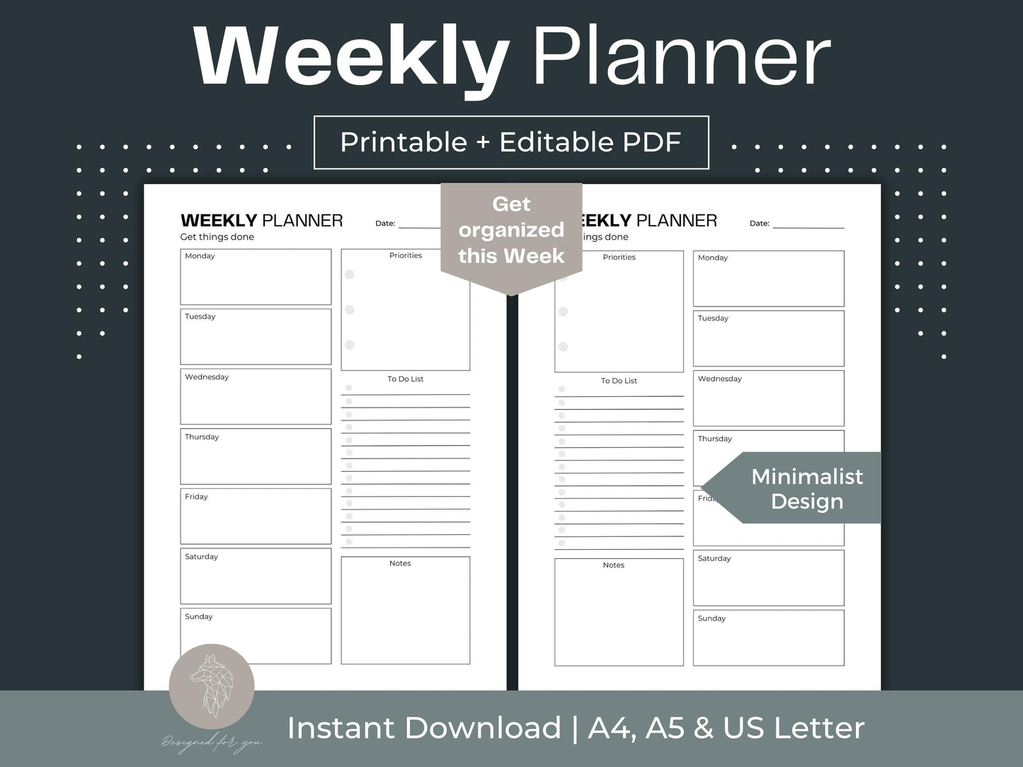 Weekly Planner | Week at a glance Printable | To Do List