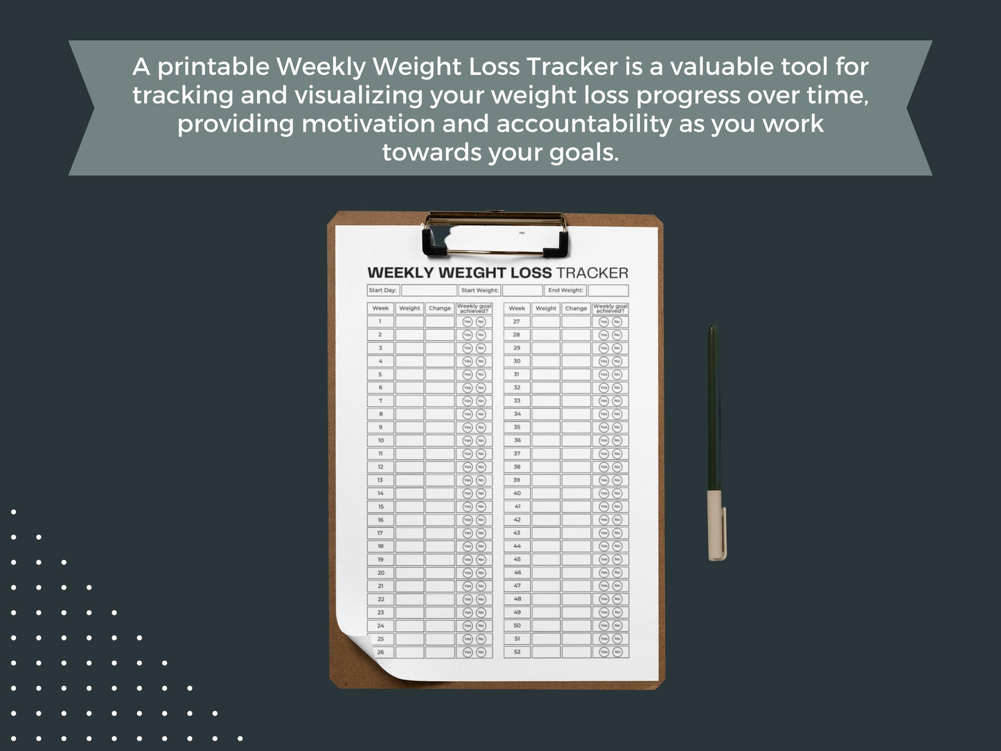 Weekly Weight Loss Tracker | Weight Loss Journal | Fitness Planner