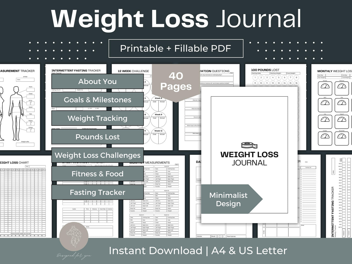 Weight Loss Journal | Fitness Planner | Weight Loss Planner Pages