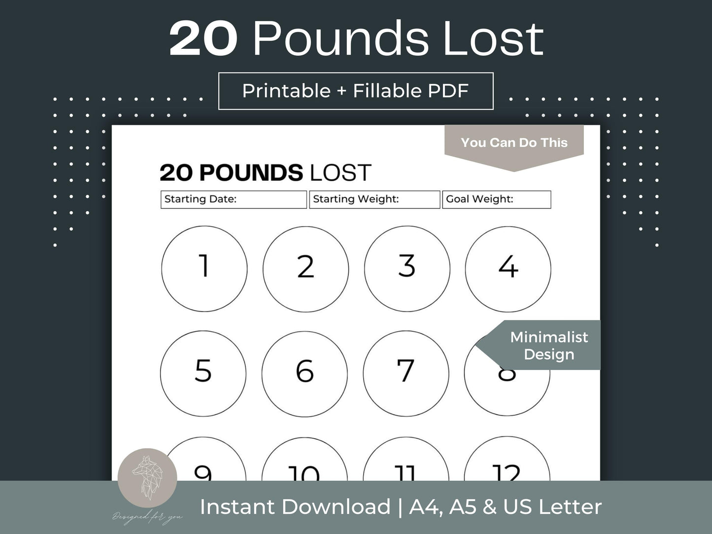 20 Pounds Lost Tracker | Weight Loss Journal | Weight Loss Planner