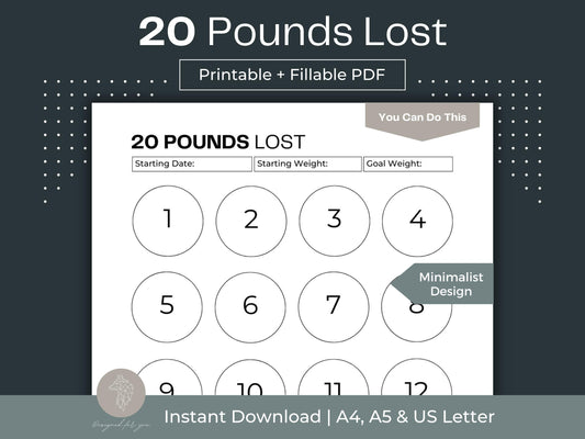 20 Pounds Lost Tracker | Weight Loss Journal | Weight Loss Planner