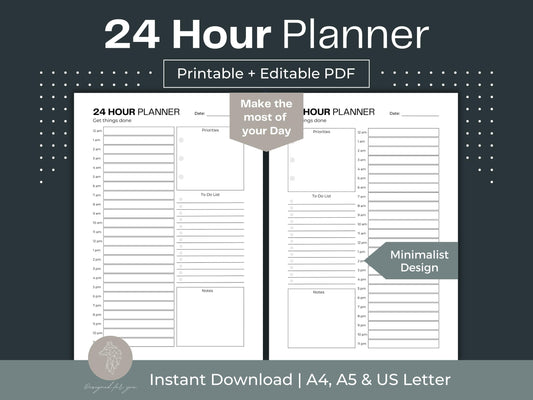 24 Hour Planner | Daily Schedule | Productivity Planner