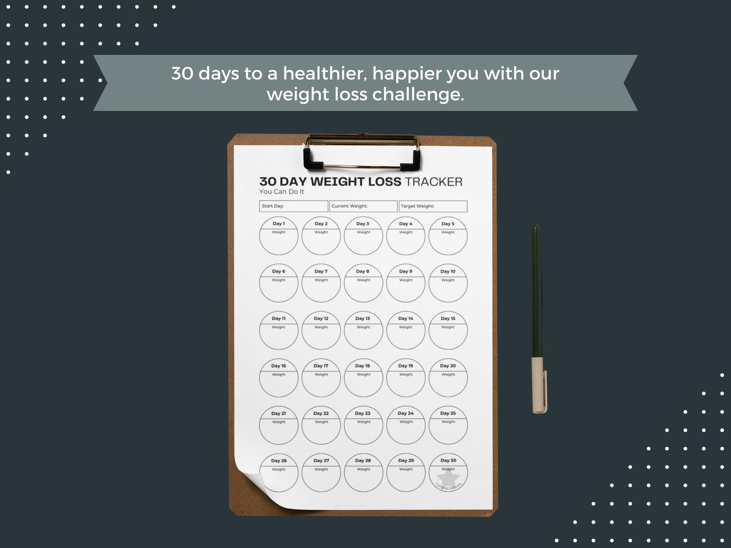 30 Day Weight Loss Tracker | Weight Loss Goal | Losing Weight