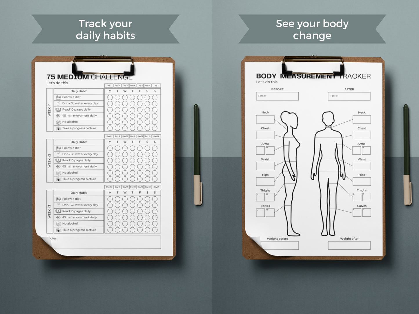 75 Medium Challenge Tracker | Weight Loss Challenge