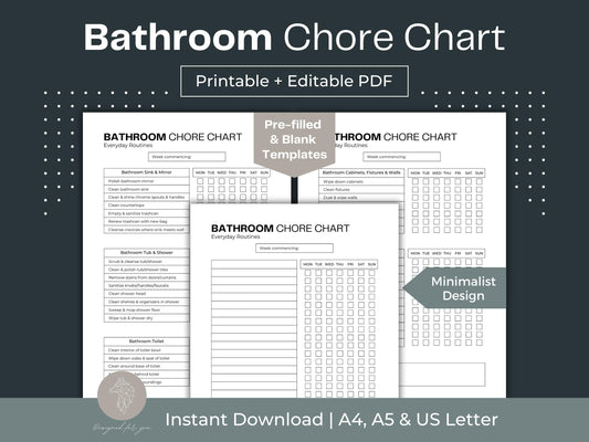 Bathroom Chore Chart | Printable Adult Chore Chart | ADHD Cleaning