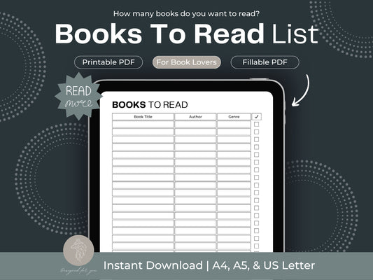 Books To Read List | Book Tracker | Book Journal | Reading Log