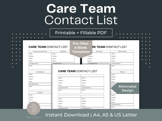 Care Team Contact List | Medical Information | Emergency Contact List